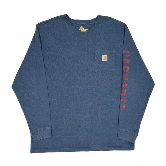 Original Fit Carhartt Spellout Long Sleeve T-Shirt - XL Blue Cotton