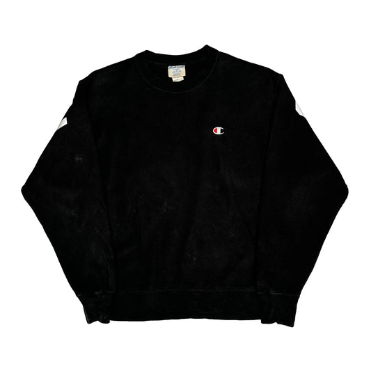 Reverse Weave Champion Spellout Sweatshirt - Large Black Cotton
