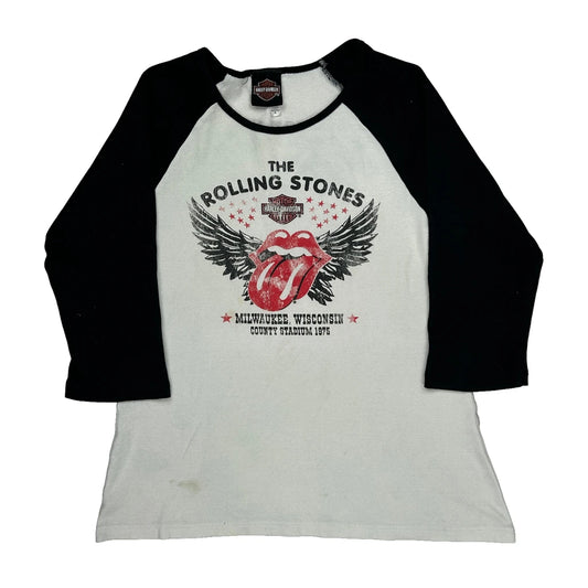 Milwaukee, Wisconsin County Stadium 1975 Harley Davidson Band Long Sleeve T-Shirt - XL Black & White Cotton