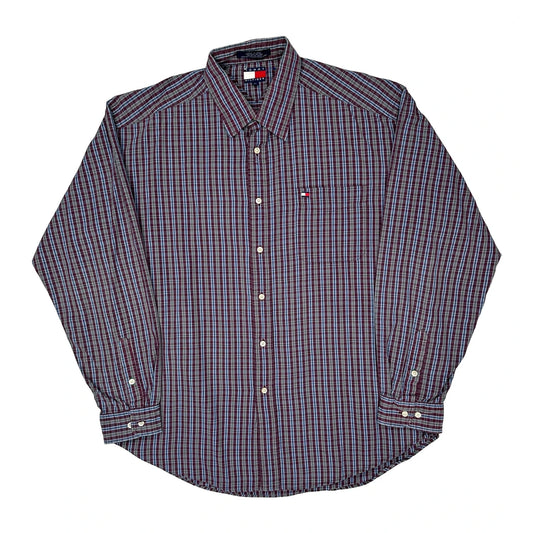 Tommy Hilfiger Checked Patterned Shirt - XL Burgundy Cotton