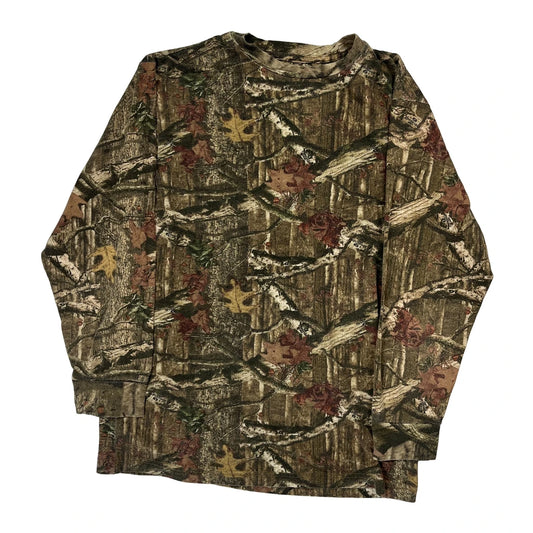 Tru Fit Camo Long Sleeve T-Shirt - Medium Green Cotton Blend