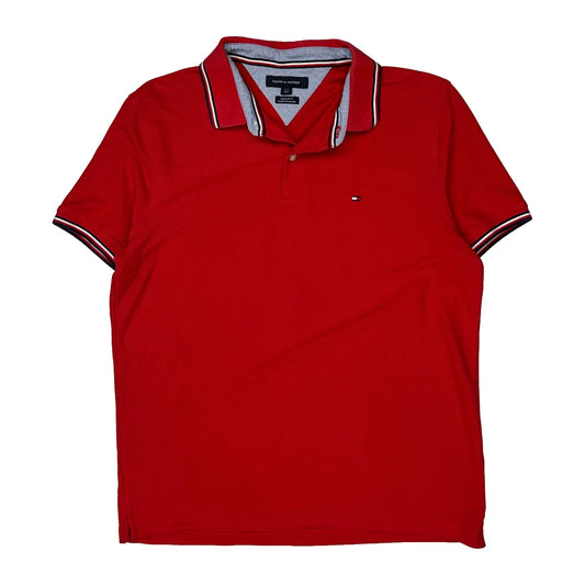 Tommy Hilfiger Striped Polo Shirt - Large Red Cotton
