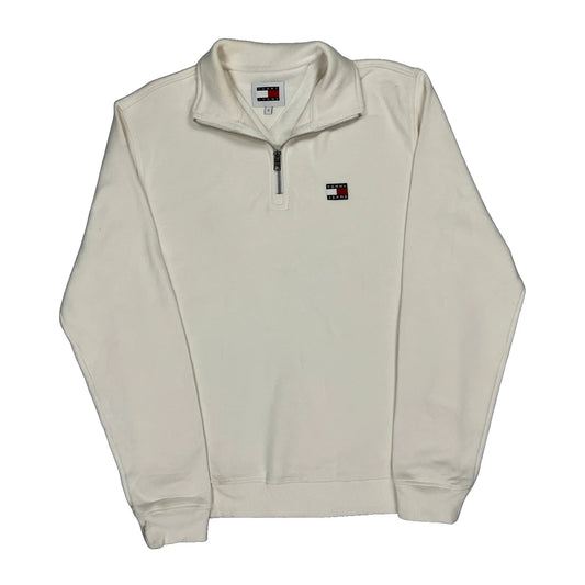 Tommy Jeans 1/4 Zip - Small Cream Cotton