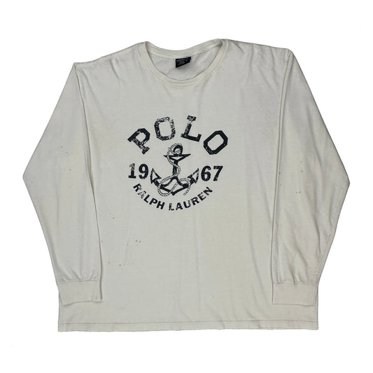 Anchor Print Polo By Ralph Lauren Graphic Long Sleeve T-Shirt - XL White Cotton