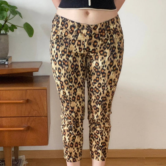 Moschino Jeans Animal print Trousers - 30W UK 8 Brown Cotton Blend