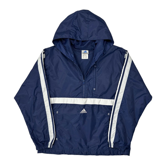 Adidas Striped Windbreaker - Large Blue Polyester