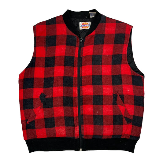 80S Dickies Plaid Checked Vest - Large Red Cotton