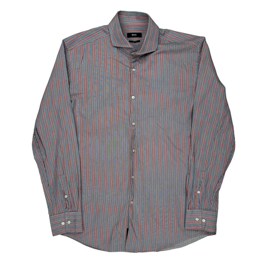 Boss Slim Fit Shirt - Large Blue Cotton