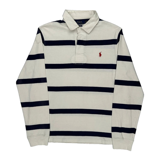 Polo By Ralph Lauren Striped Rugby Shirt - Large Navy Cotton