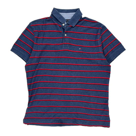 Tommy Hilfiger Striped Polo Shirt - Large Blue Cotton