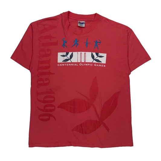 Vintage Centennial Olympic Games Hanes Single Stitch T-Shirt - XL Red Cotton