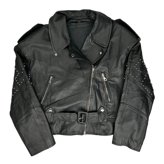 Studded Unbranded Motorcycle Leather Jacket - Medium Black Leather