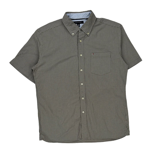 Tommy Hilfiger Checked Short Sleeve Shirt - Large Grey Cotton