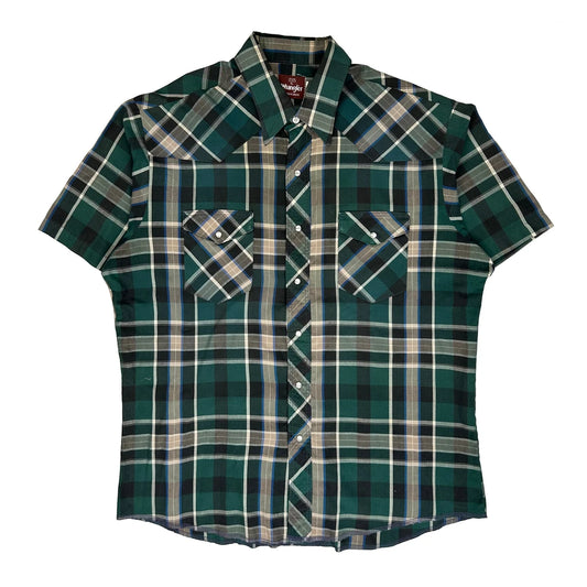 Wrangler Checked Short Sleeve Shirt - XL Green Cotton