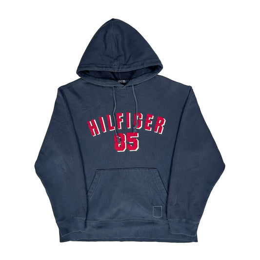 Vintage Hilfiger 85 Tommy Hilfiger Spellout Hoodie - Small Navy Cotton