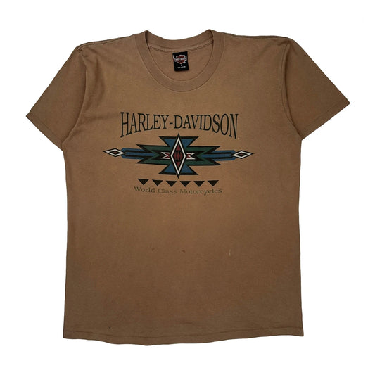 Vintage World Class Motorcycles Harley Davidson Graphic T-Shirt - Large Brown Cotton