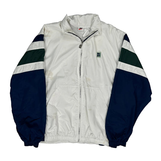Nike Striped Windbreaker - Large Green Polyester
