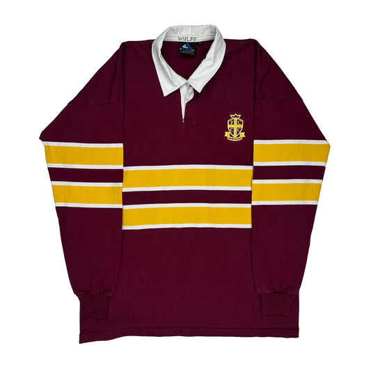 Alinta Striped Rugby Shirt - Large Burgundy Cotton
