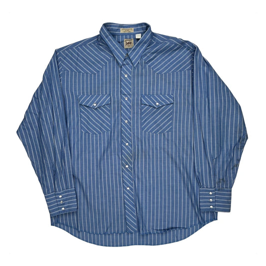 Lee Striped Shirt - 2XL Blue Polyester Blend