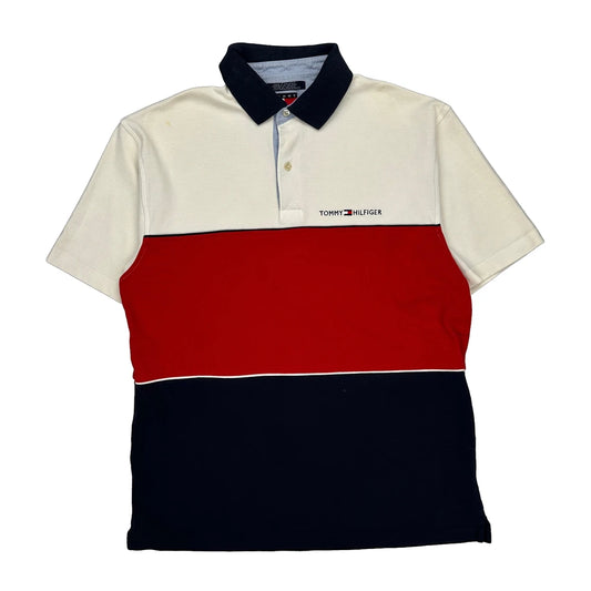 Tommy Hilfiger Striped Polo Shirt - Medium Navy Cotton