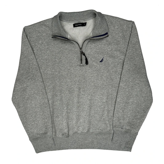 Vintage Nautica 1/4 Zip - Large Grey Cotton Blend
