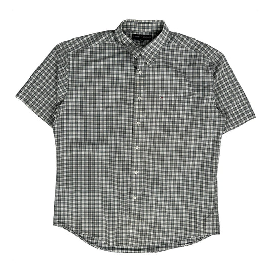Tommy Hilfiger Checked Short Sleeve Shirt - Large Grey Cotton