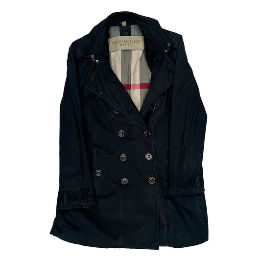 Burberry Brit Double Breasted Trench Coat - Small Black Cotton