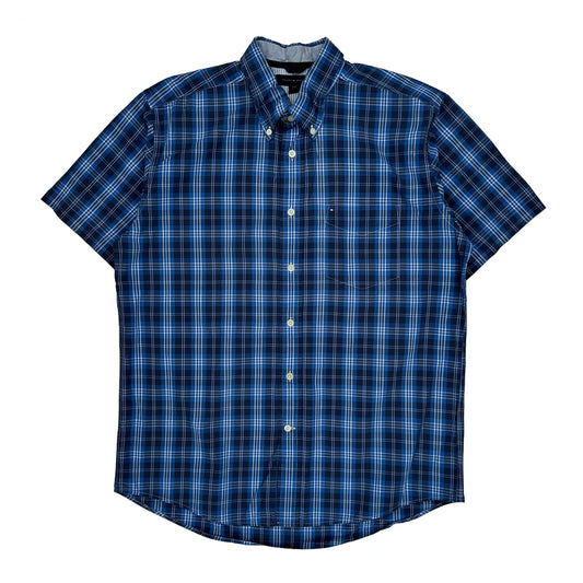 Tommy Hilfiger Checked Short Sleeve Shirt - Large Blue Cotton