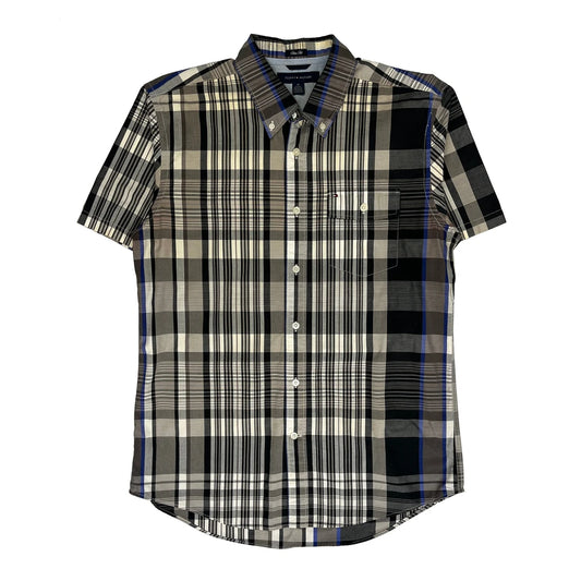 Vintage Tommy Hilfiger Checked Short Sleeve Shirt - Medium Black Cotton