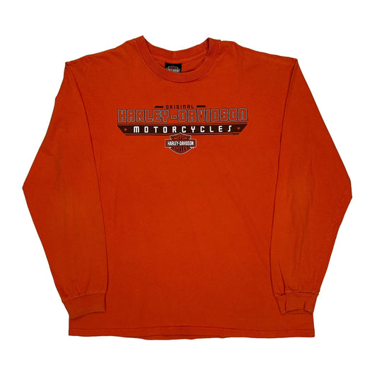 Harley Davidson Graphic Long Sleeve T-Shirt - XL Orange Cotton