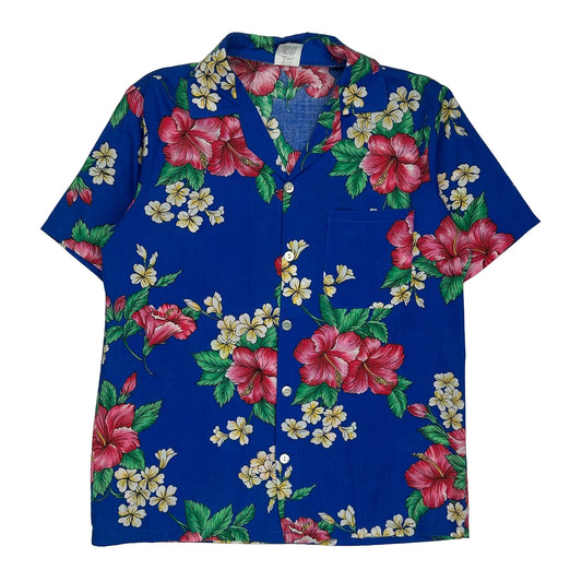 Miami Florida Floral Hawaiian Shirt - Large Blue Cotton