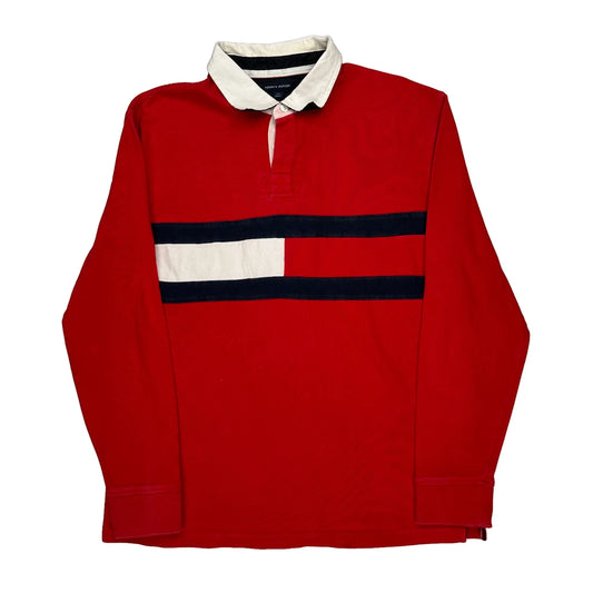 Tommy Hilfiger Striped Rugby Shirt - Large Black Cotton