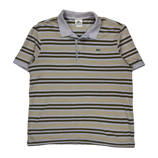Lacoste Striped Polo Shirt - XL Brown Cotton