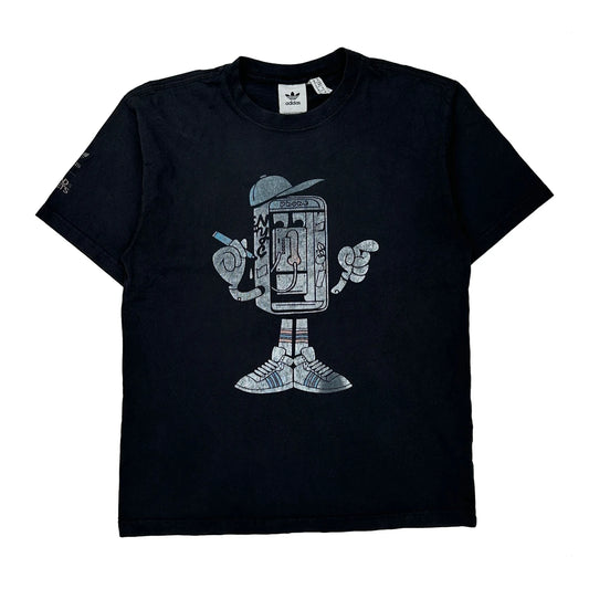 Graphic Character With Sneakers Adidas Graphic T-Shirt - Medium Black Cotton