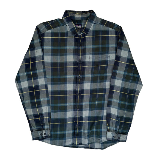 Patagonia Checked Flannel Shirt - Large Blue Cotton