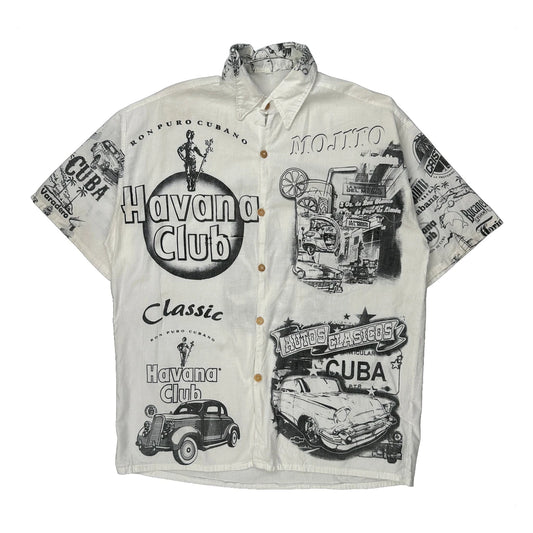 Cuban Themed Havana Club Graphic Hawaiian Shirt - Medium White Cotton