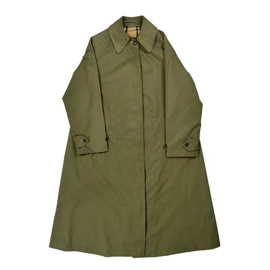 Burberry Checked Trench Coat - Large Green Cotton
