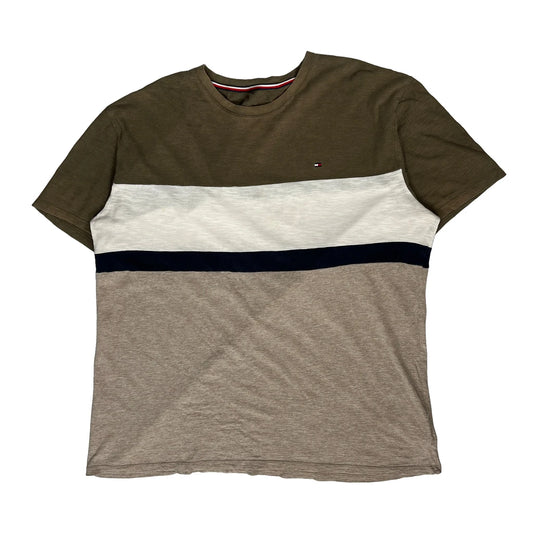 Vintage Tommy Hilfiger Striped T-Shirt - Large Brown Cotton