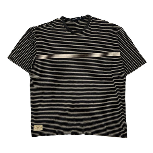 Vintage Nautica Striped T-Shirt - XL Black Cotton