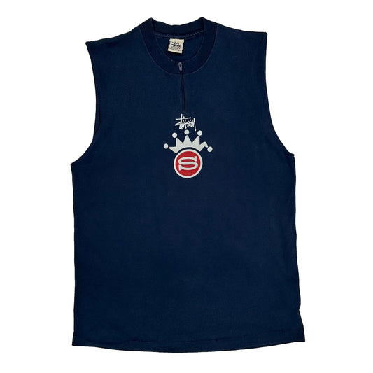 Crown Logo Stussy Graphic Vest - Large Navy Cotton