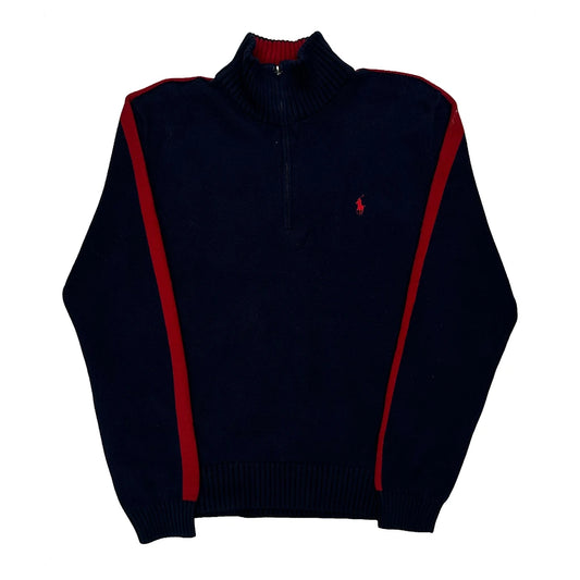 Polo By Ralph Lauren 1/4 Zip - Large Navy Cotton