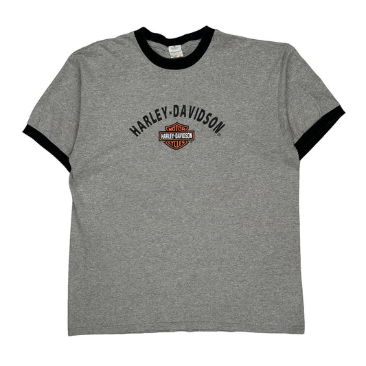 Harley-Davidson Logo Anvil Ringer T-Shirt - XL Grey Cotton Blend