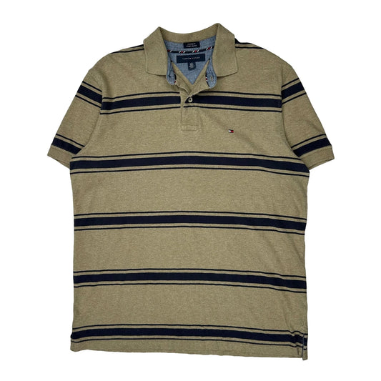 Tommy Hilfiger Striped Polo Shirt - Large Khaki Cotton