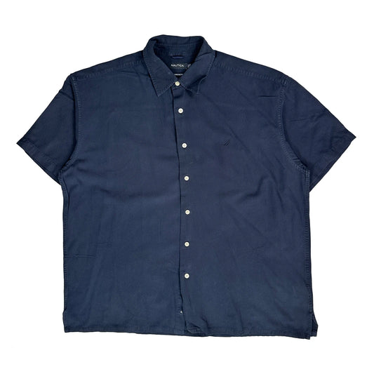 Nautica Short Sleeve Shirt - XL Navy Silk Blend