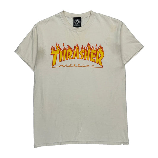 Skateboarding Thrasher Graphic T-Shirt - Medium Cream Cotton