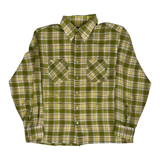 70S Jc Penny Checked Shirt - Large Green Polyester Blend