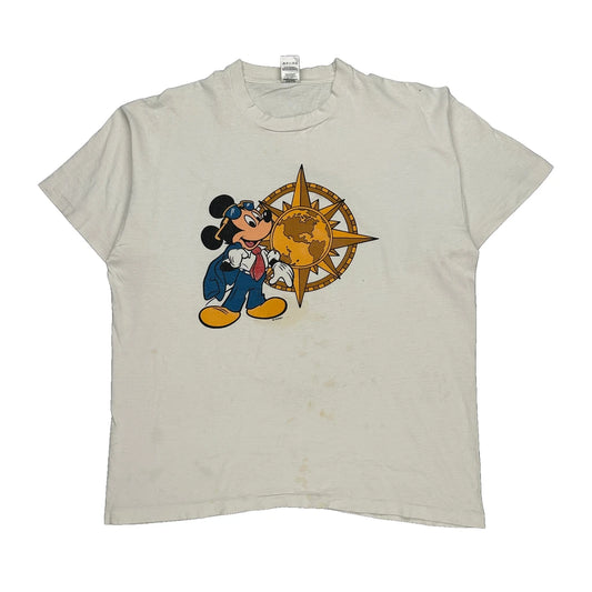 Mickey Mouse Fruit Of The Loom Cartoon T-Shirt - XL White Cotton