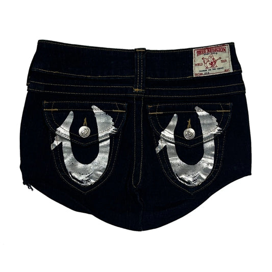 True Religion Mini Denim Shorts - 27W UK 4 Silver Denim