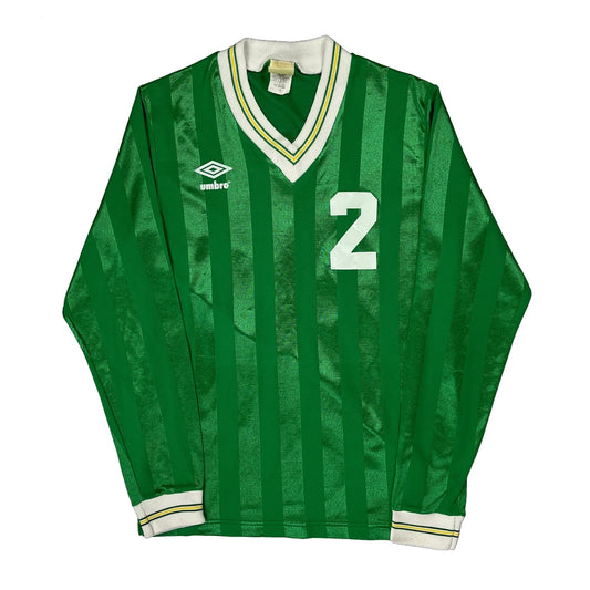 Vintage Number 2 Umbro Striped Football Shirt - Medium Green Polyester
