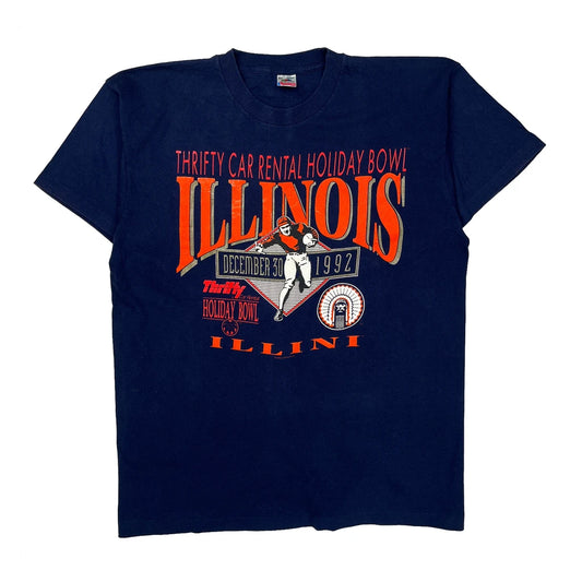 Illinois Fruit Of The Loom Single Stitch T-Shirt - XL Navy Cotton